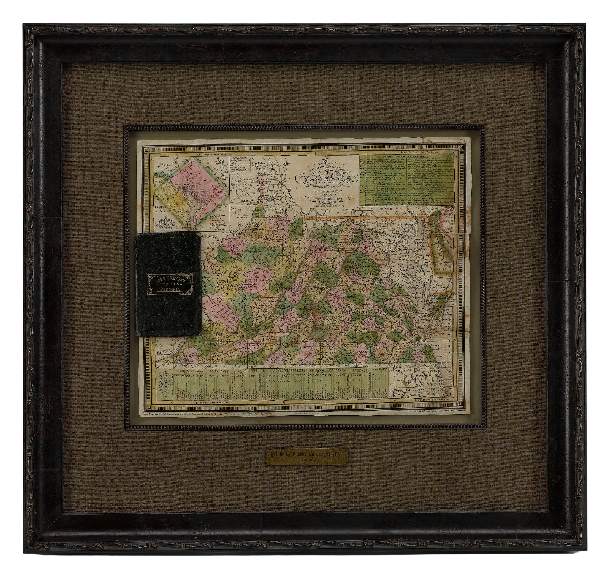 1837 Mitchell's "Tourist's Pocket Map of the State of Virginia" by J.H. Young - The Great Republic