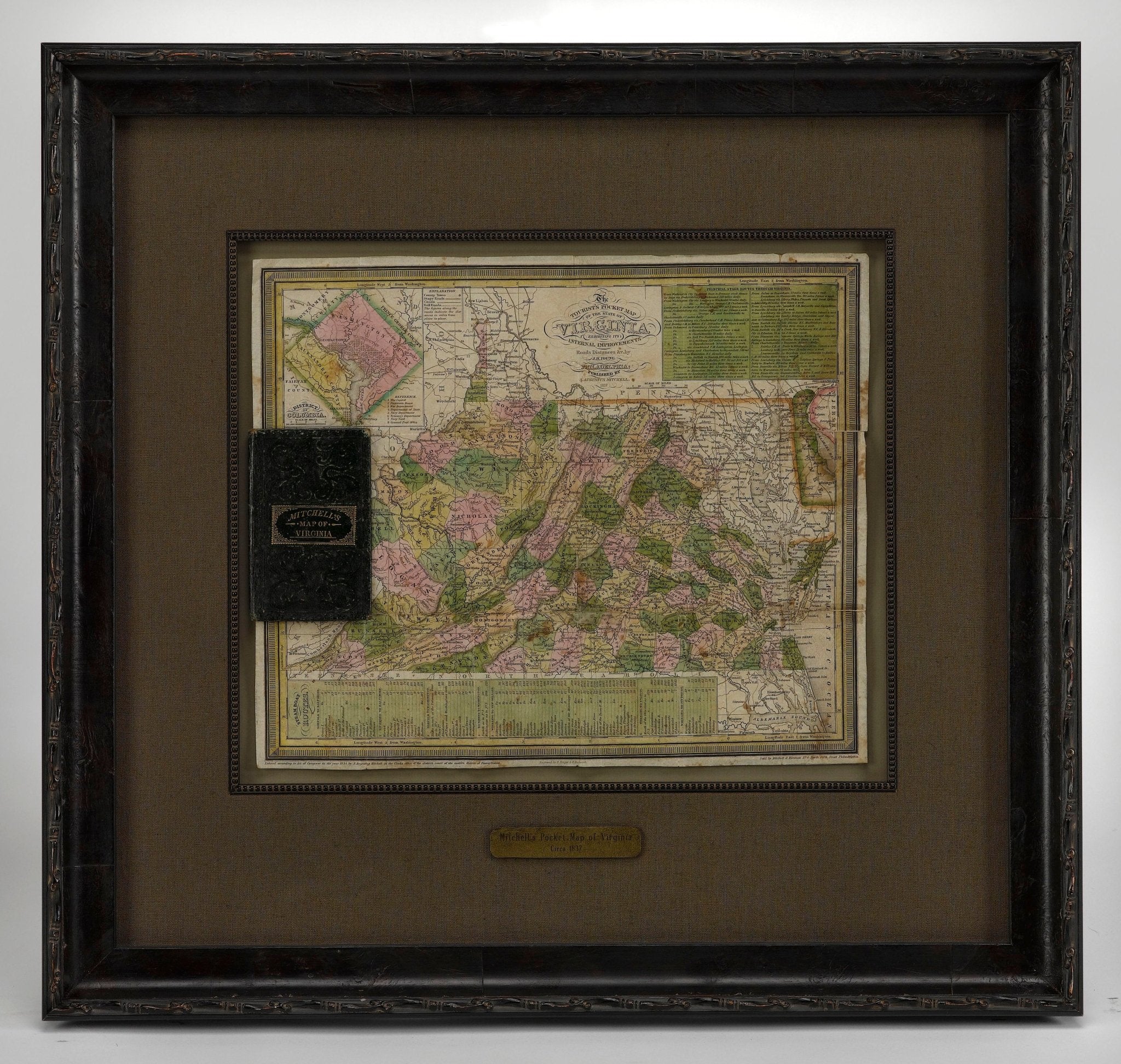 1837 Mitchell's "Tourist's Pocket Map of the State of Virginia" by J.H. Young - The Great Republic
