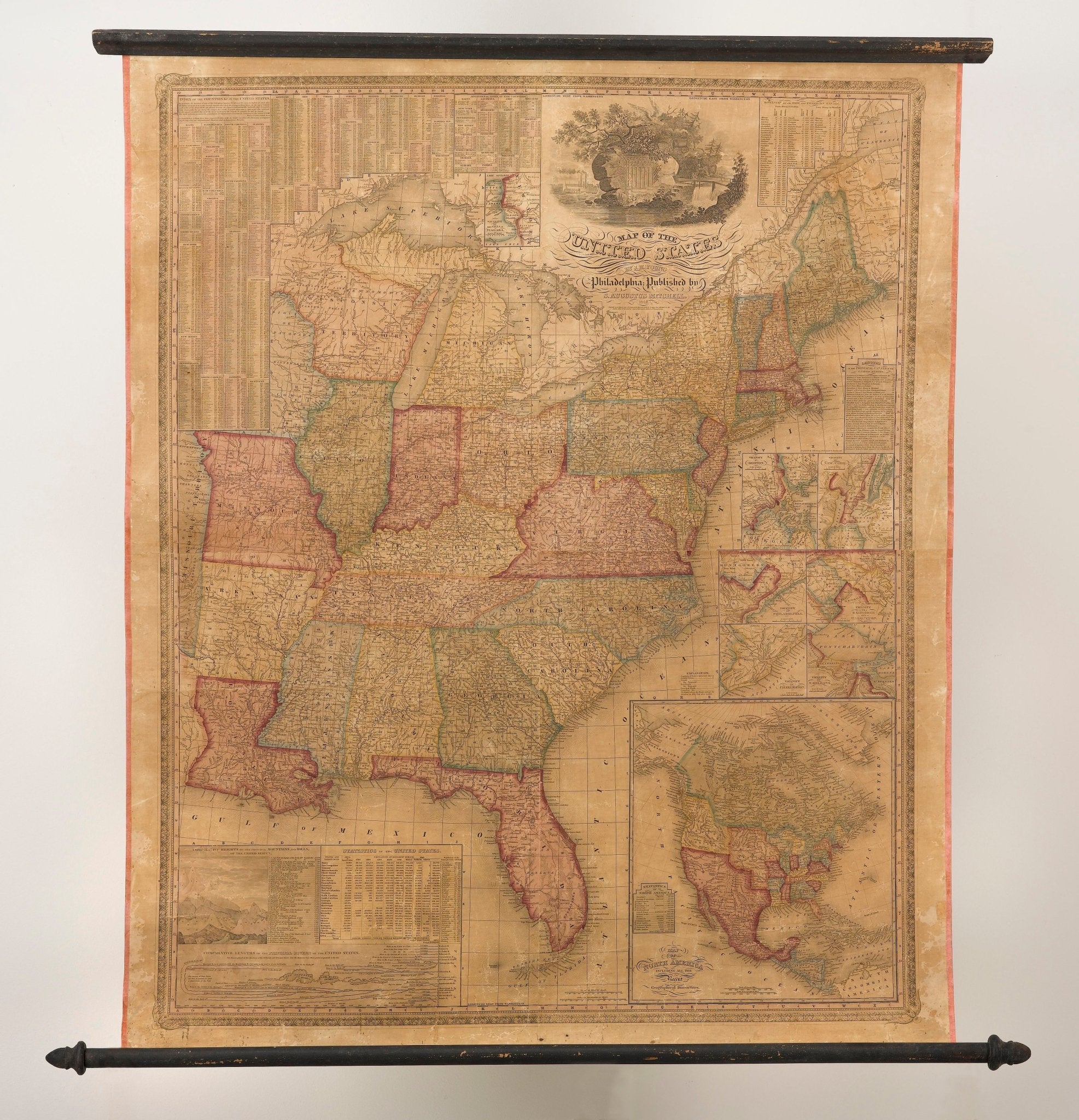 1842 Wall Map of United States, Engraved by J. H. Young, Published by S. A. Mitchell - The Great Republic