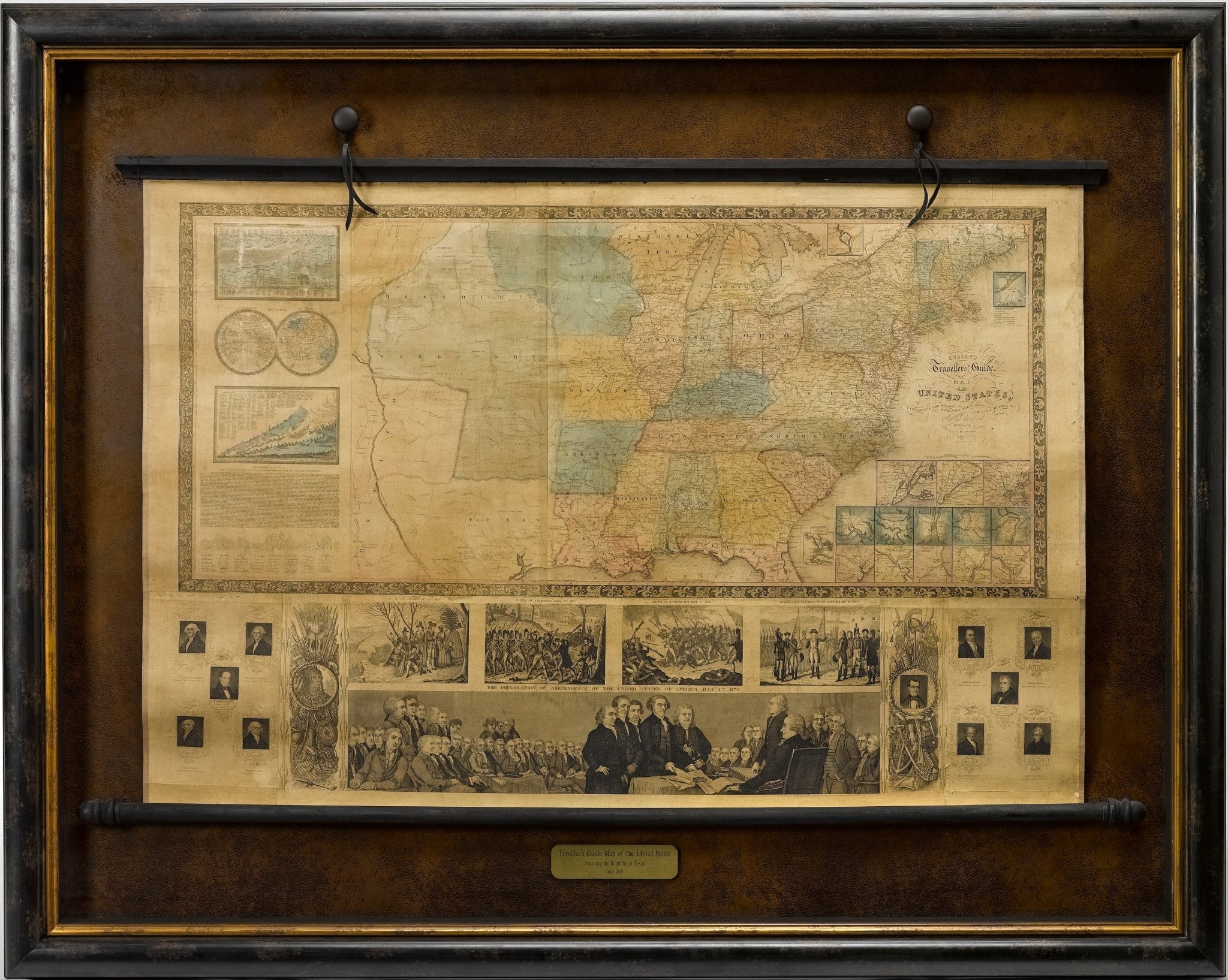 1845 "Ensign's Travellers' Guide and Map of the United States," Hand - Colored Wall Map - The Great Republic
