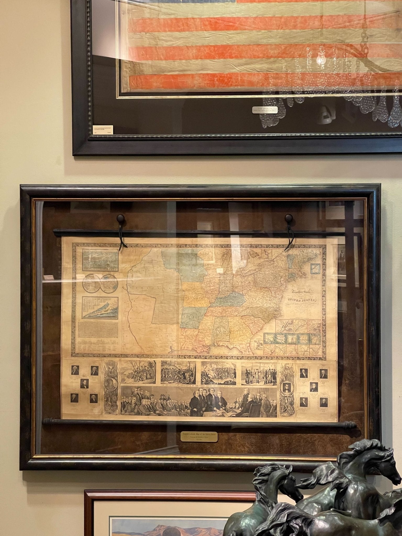 1845 "Ensign's Travellers' Guide and Map of the United States," Hand - Colored Wall Map - The Great Republic