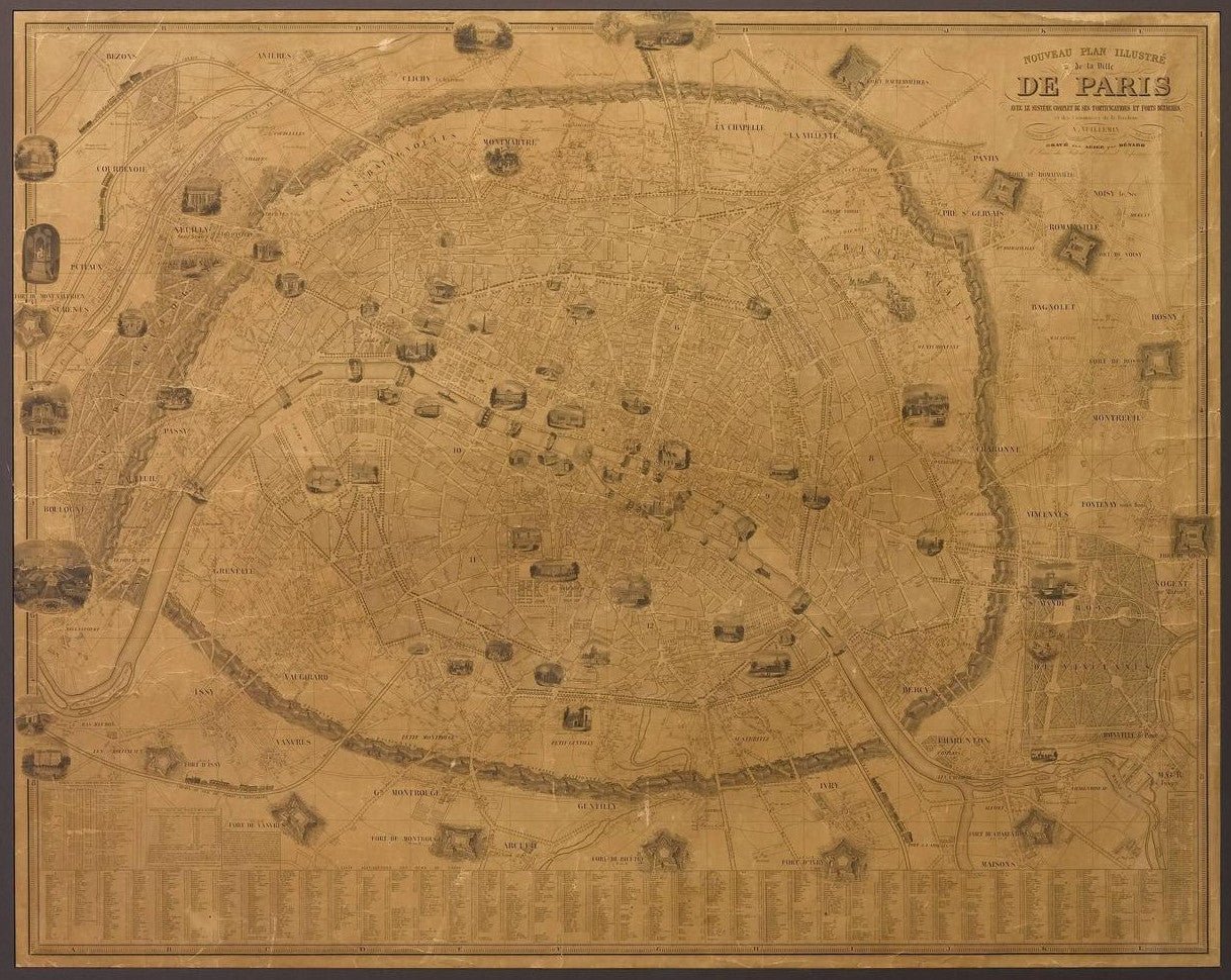 1845 Nouveau Plan Illustre de la Ville de Paris by A. Vuillemin - The Great Republic