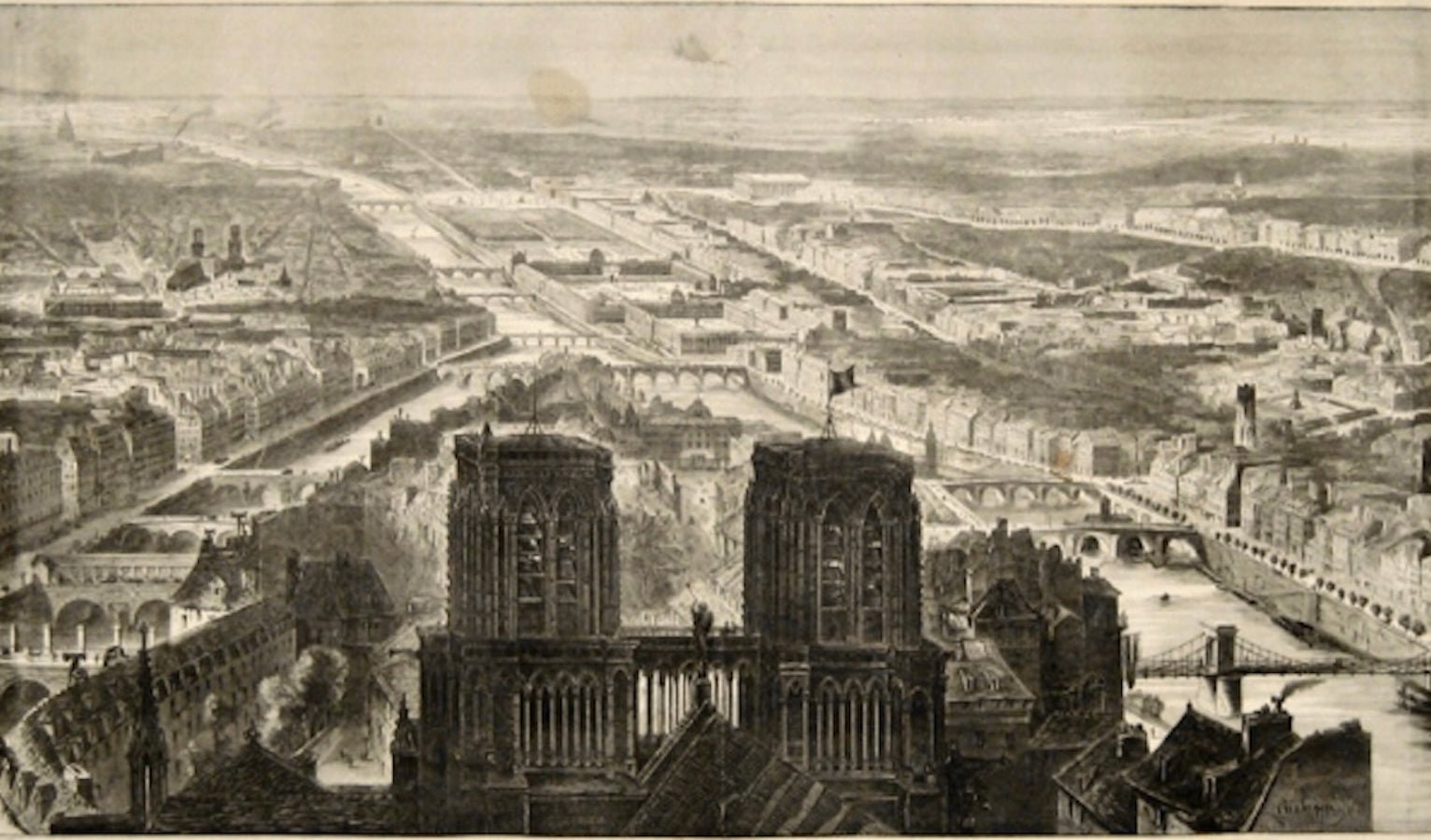 1848 "Paris" Bird's Eye View, Published by the Illustrated London News - The Great Republic
