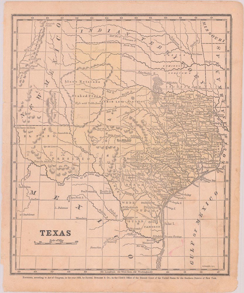 1853 "Texas" Map by Daniel Burgess - The Great Republic