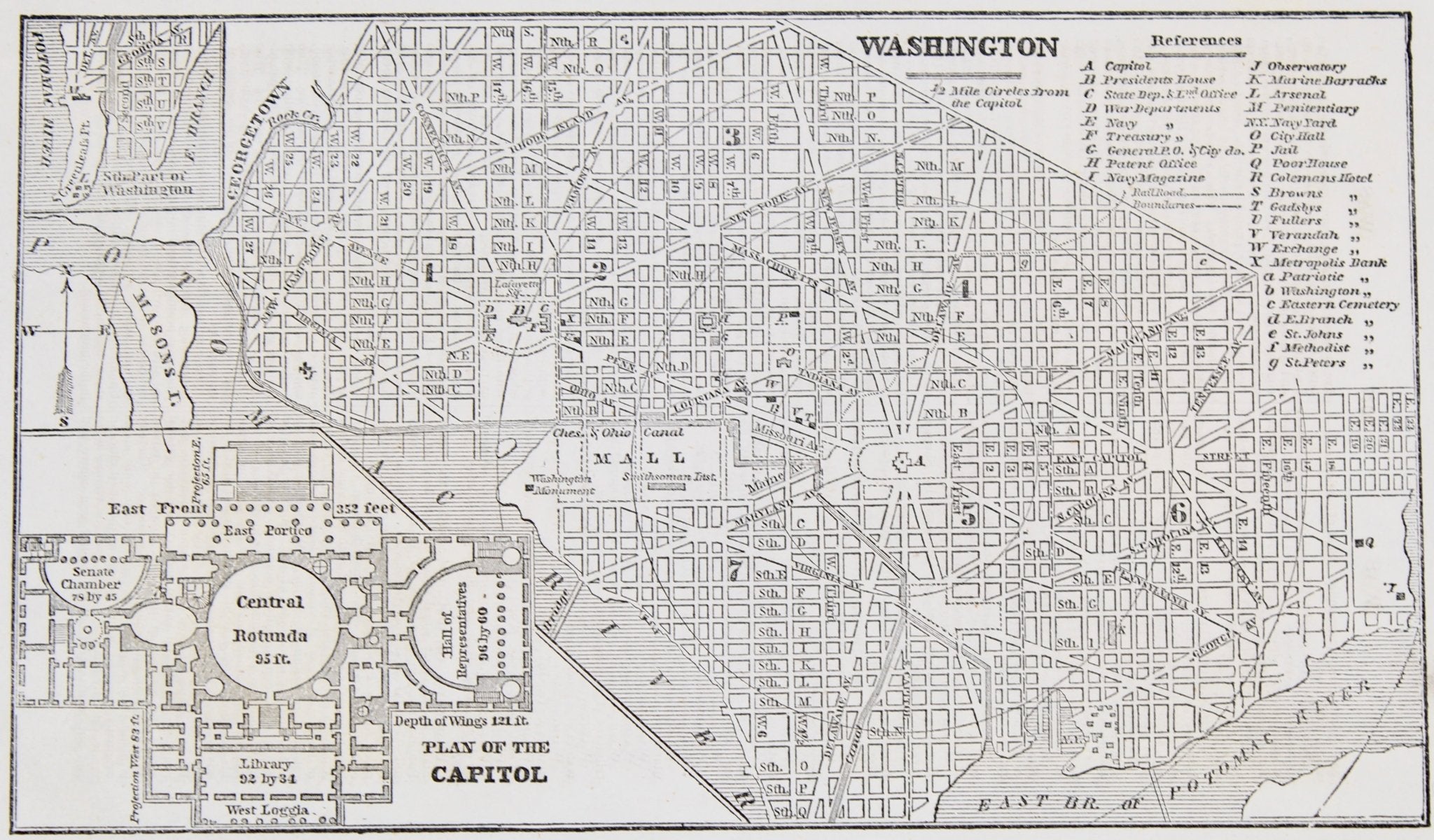 1853 “ Washington” Engraved Map from Fanning's Illustrated Gazetteer of the United States - The Great Republic