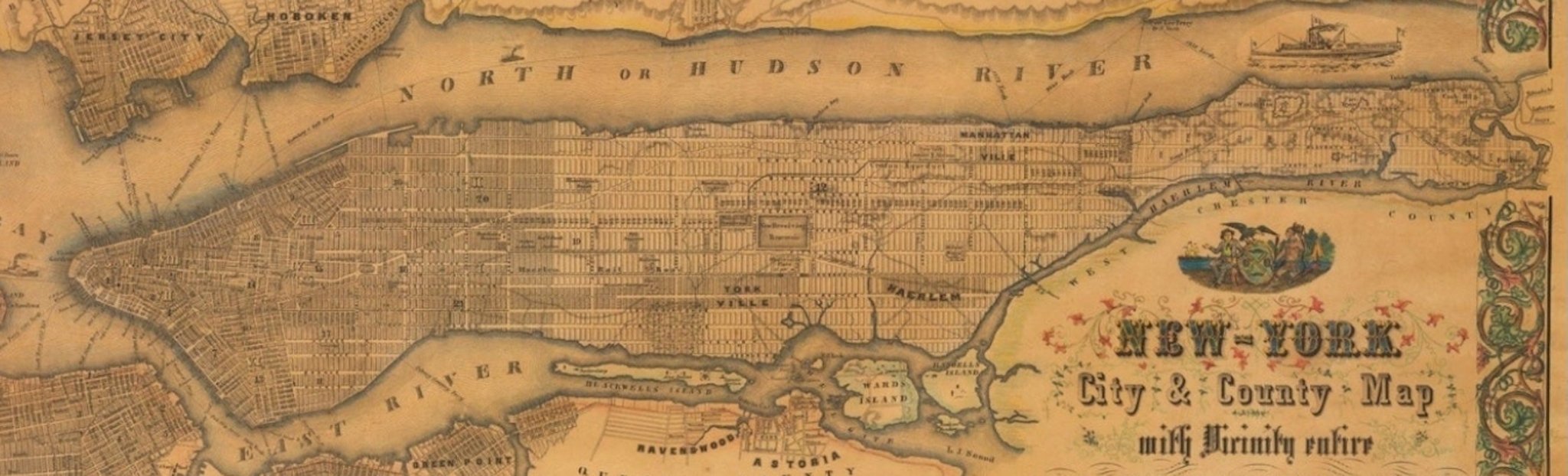 1855 New - York City & County Map with Vicinity entire Brooklyn Williamsburgh Jersey City & c. by Charles Magnus - The Great Republic