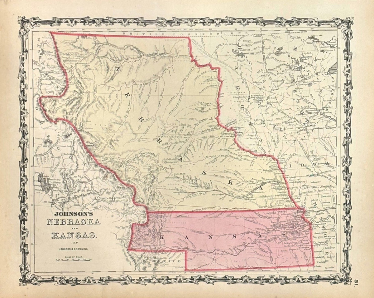 1860 "Johnson's Nebraska and Kansas" Map by Johnson & Browning - The Great Republic