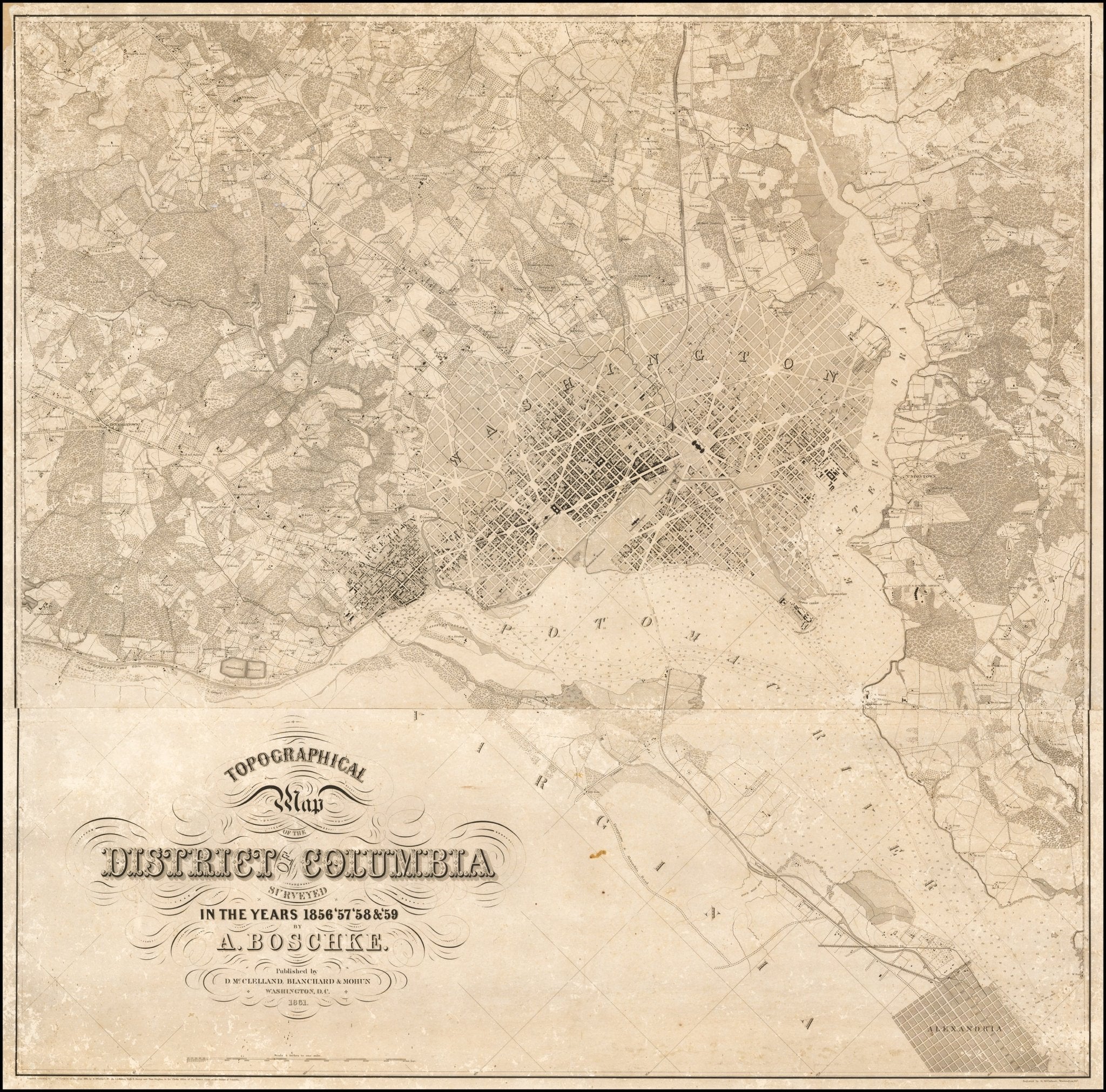 1861 "Topographical Map of the District of Columbia Surveyed in the Years 1856-59" by Albert Boschke - The Great Republic