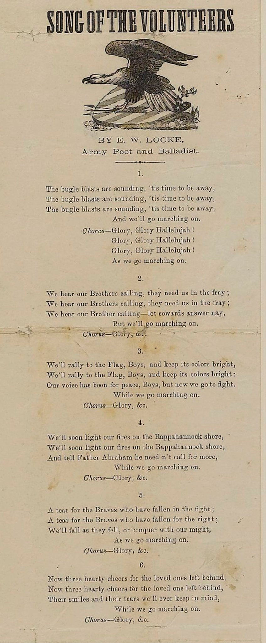 1862 "McClellan is Our Man" and "Song of the Volunteers" Civil War Song Sheet, by E. W. Locke - The Great Republic