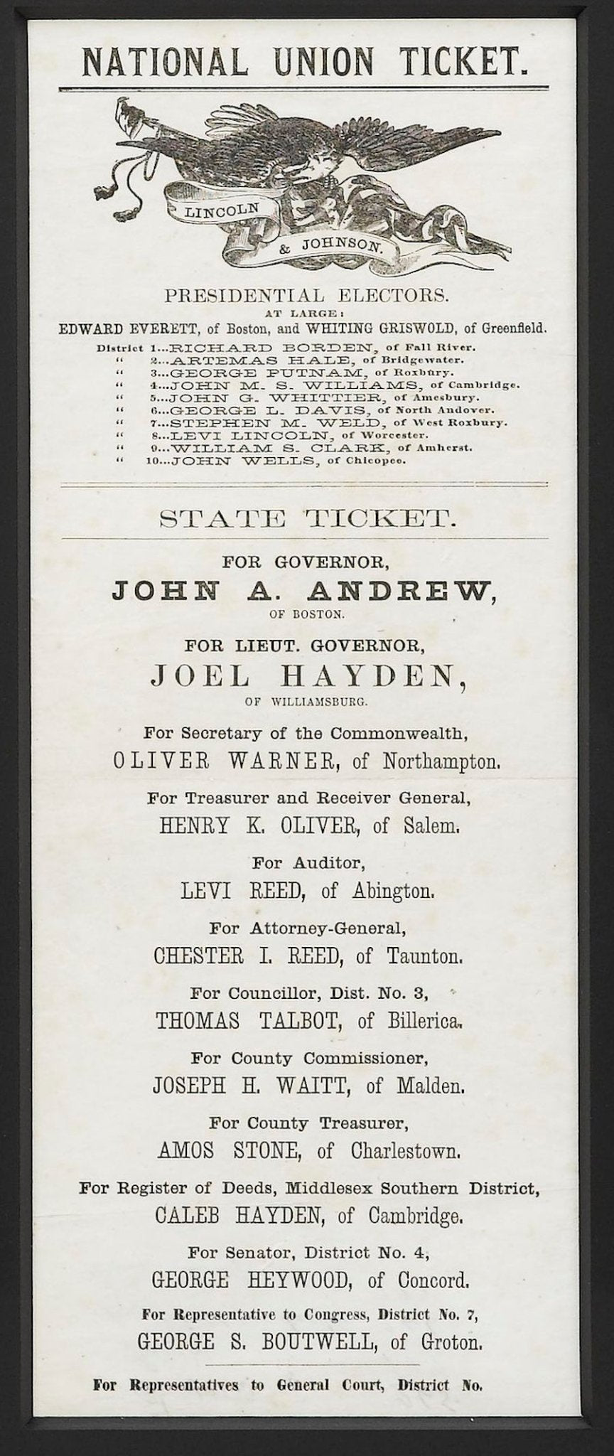 1864 Lincoln & Johnson Boston Union Presidential Ticket - The Great Republic