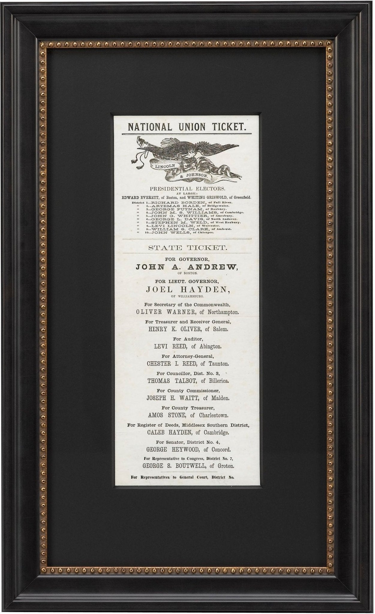 1864 Lincoln & Johnson Boston Union Presidential Ticket - The Great Republic