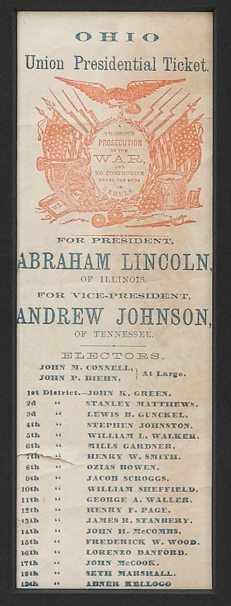 1864 Lincoln & Johnson Ohio Union Presidential Ticket - The Great Republic