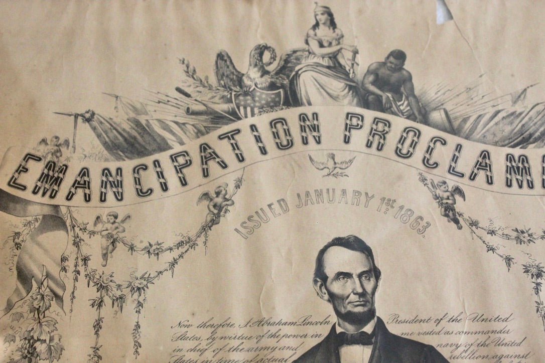 1865 "Emancipation Proclamation. Issued January 14 1863" Lithograph by P.S. Duval and Son after G.R. Russell - The Great Republic