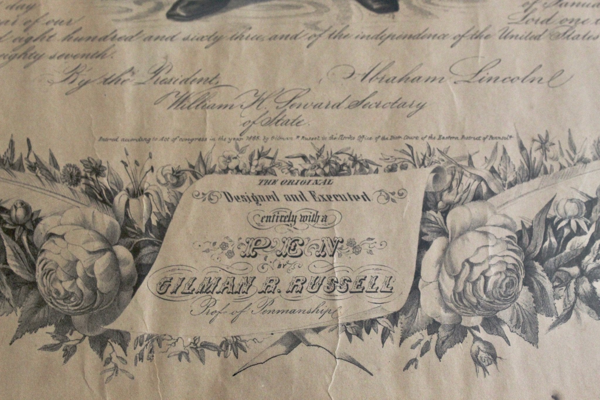 1865 "Emancipation Proclamation. Issued January 14 1863" Lithograph by P.S. Duval and Son after G.R. Russell - The Great Republic