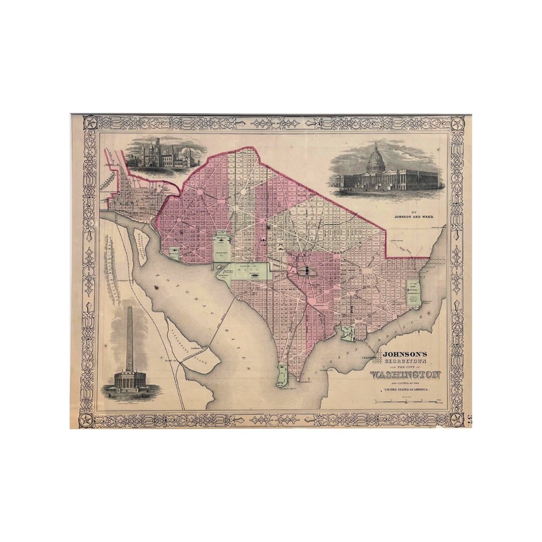 1865 "Johnson's Georgetown and The City of Washington, The Capital of the United States of America" Map by Johnson and Ward - The Great Republic