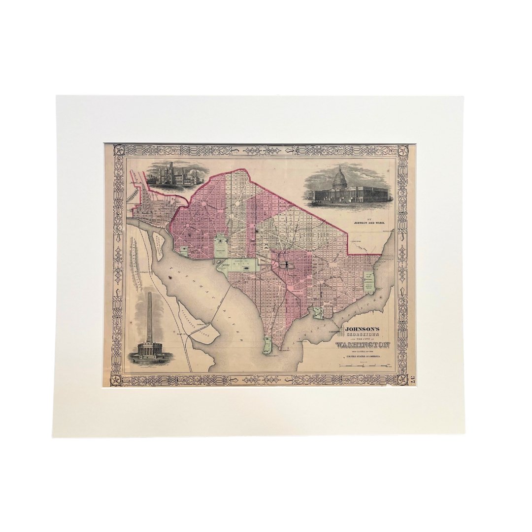 1865 "Johnson's Georgetown and The City of Washington, The Capital of the United States of America" Map by Johnson and Ward - The Great Republic