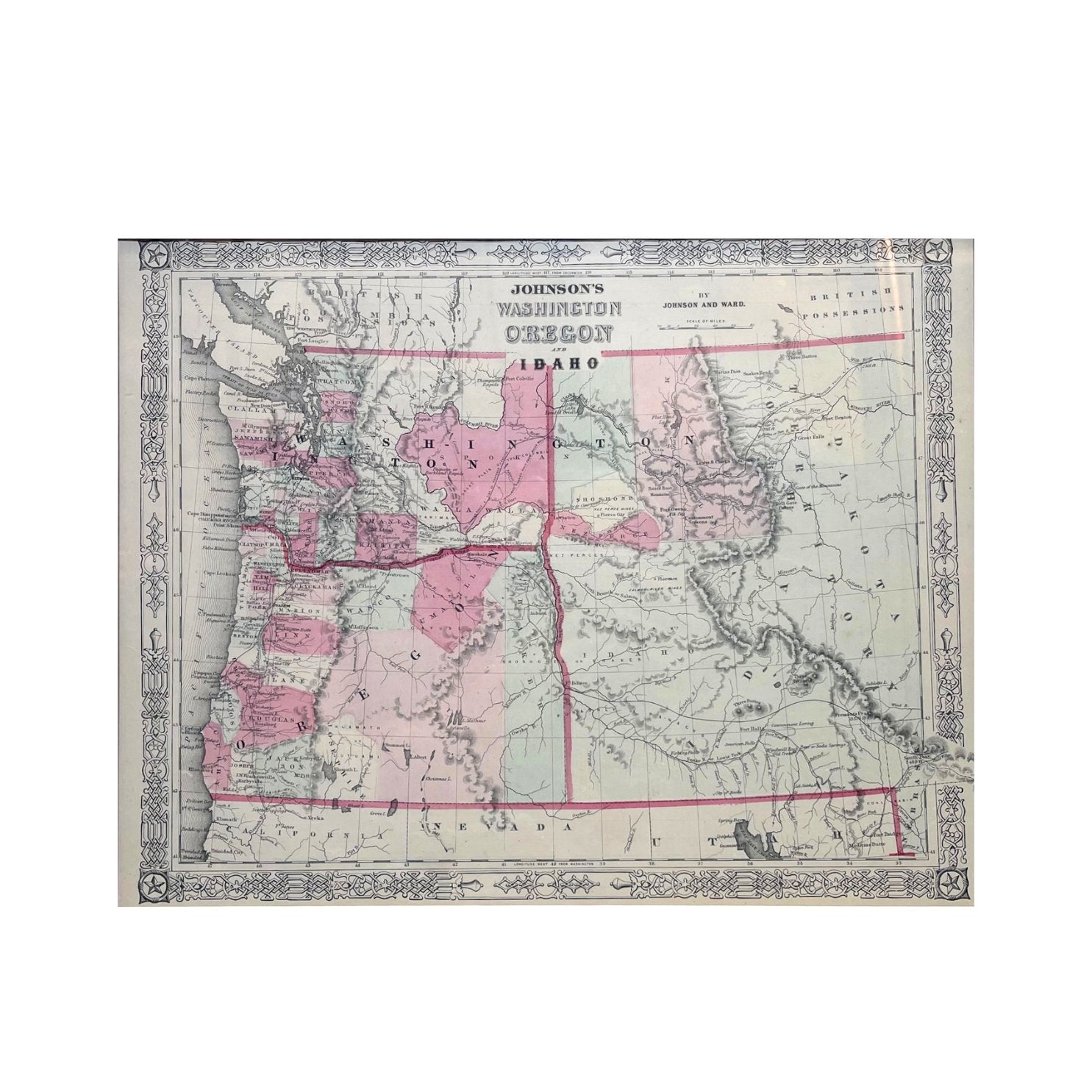 1865 "Johnson's Washington, Oregon and Idaho" Map by Johnson and Ward - The Great Republic