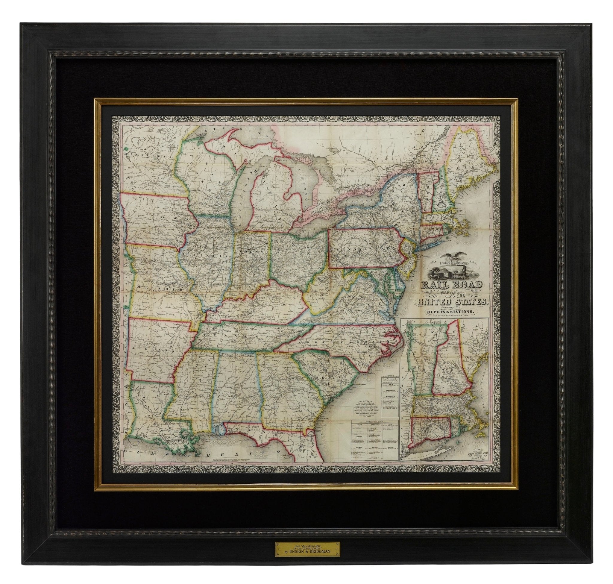 1866 "Ensign & Bridgman's Rail Road Map of the United States, showing Depots & Stations" - The Great Republic