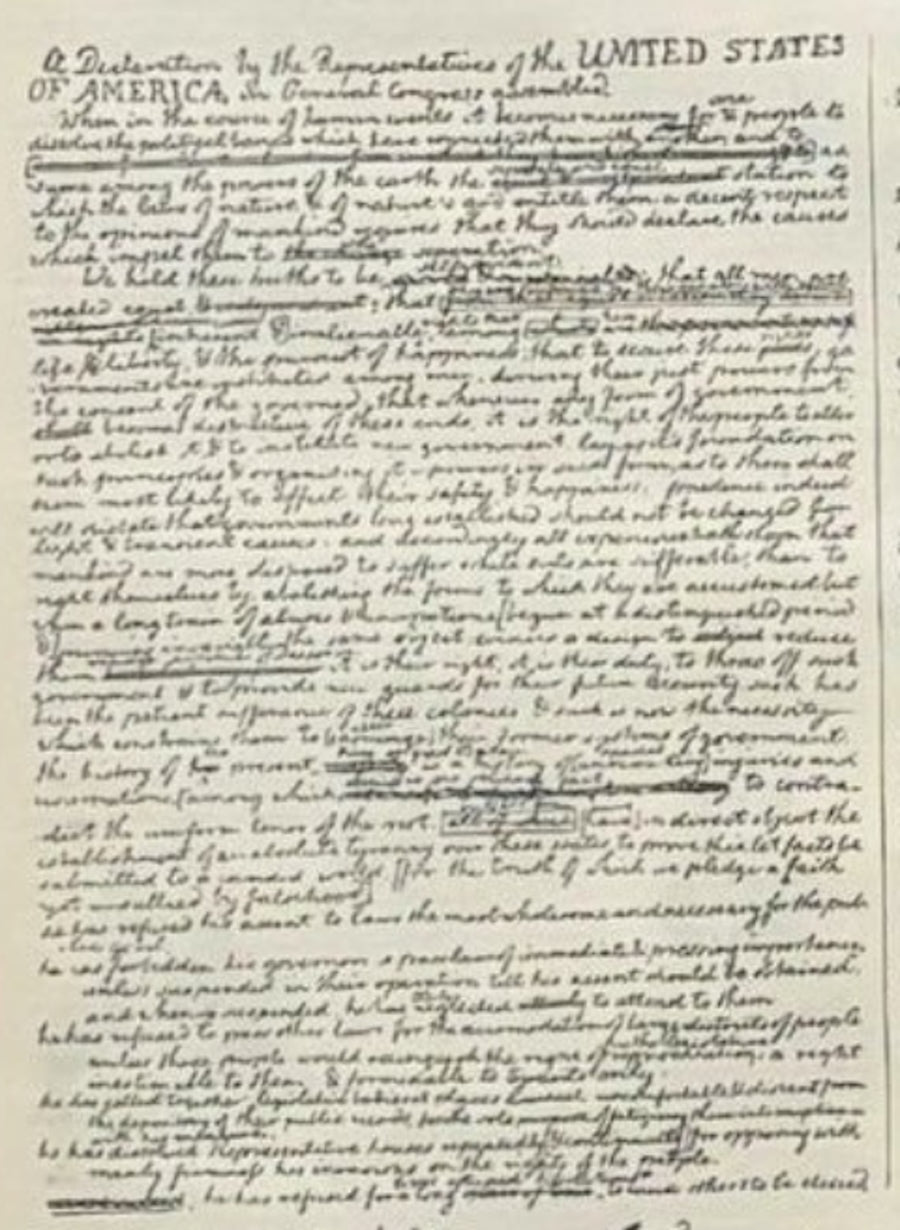 1866 "Fac - simile of the Original Draught By Jefferson of the Declaration of Independence" Engraving, Published by McDonnell Bros. - The Great Republic
