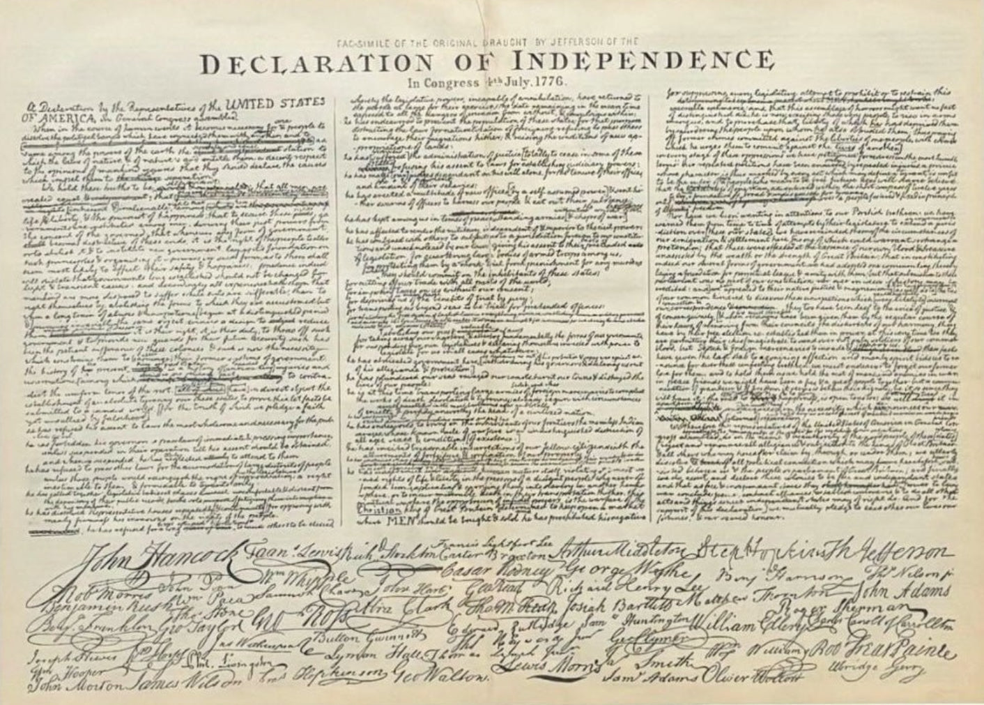 1866 "Fac - simile of the Original Draught By Jefferson of the Declaration of Independence" Engraving, Published by McDonnell Bros. - The Great Republic