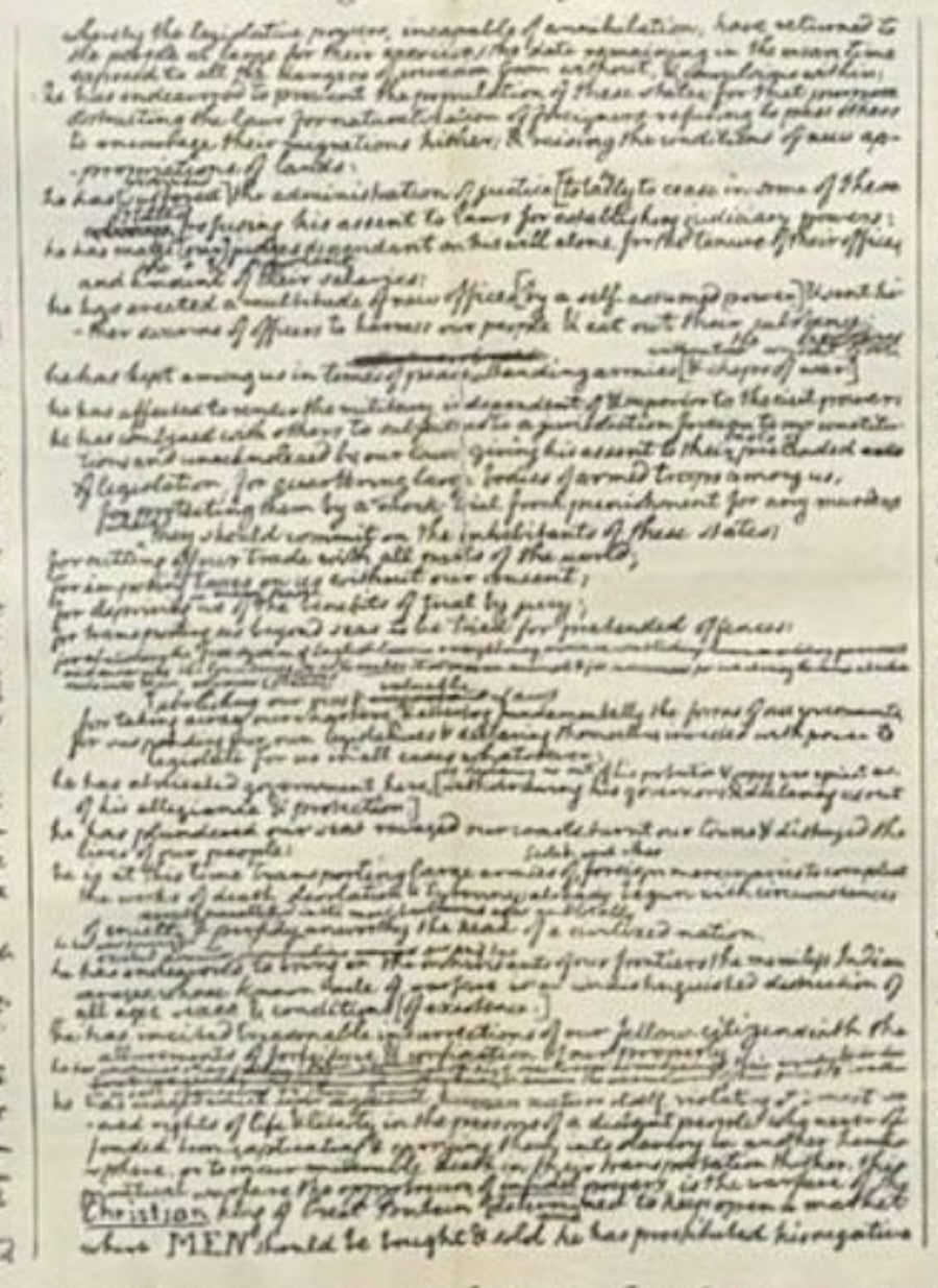 1866 "Fac - simile of the Original Draught By Jefferson of the Declaration of Independence" Engraving, Published by McDonnell Bros. - The Great Republic