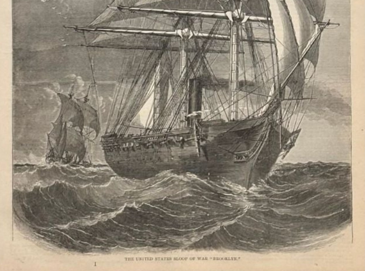 1866 "The United States Sloop of War 'Brooklyn.'" Wood Engraving, Published by McDonnell Bros. - The Great Republic