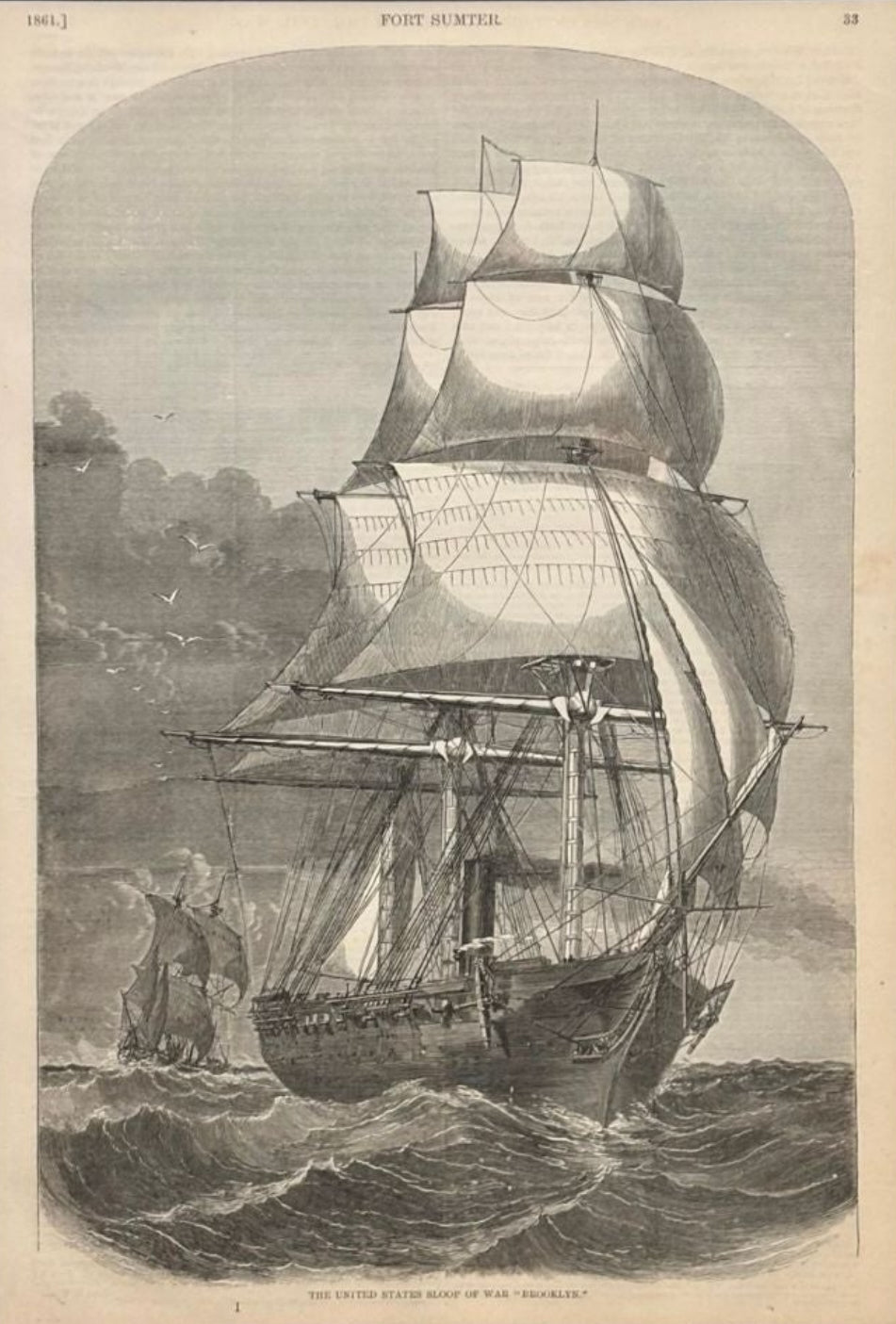 1866 "The United States Sloop of War 'Brooklyn.'" Wood Engraving, Published by McDonnell Bros. - The Great Republic
