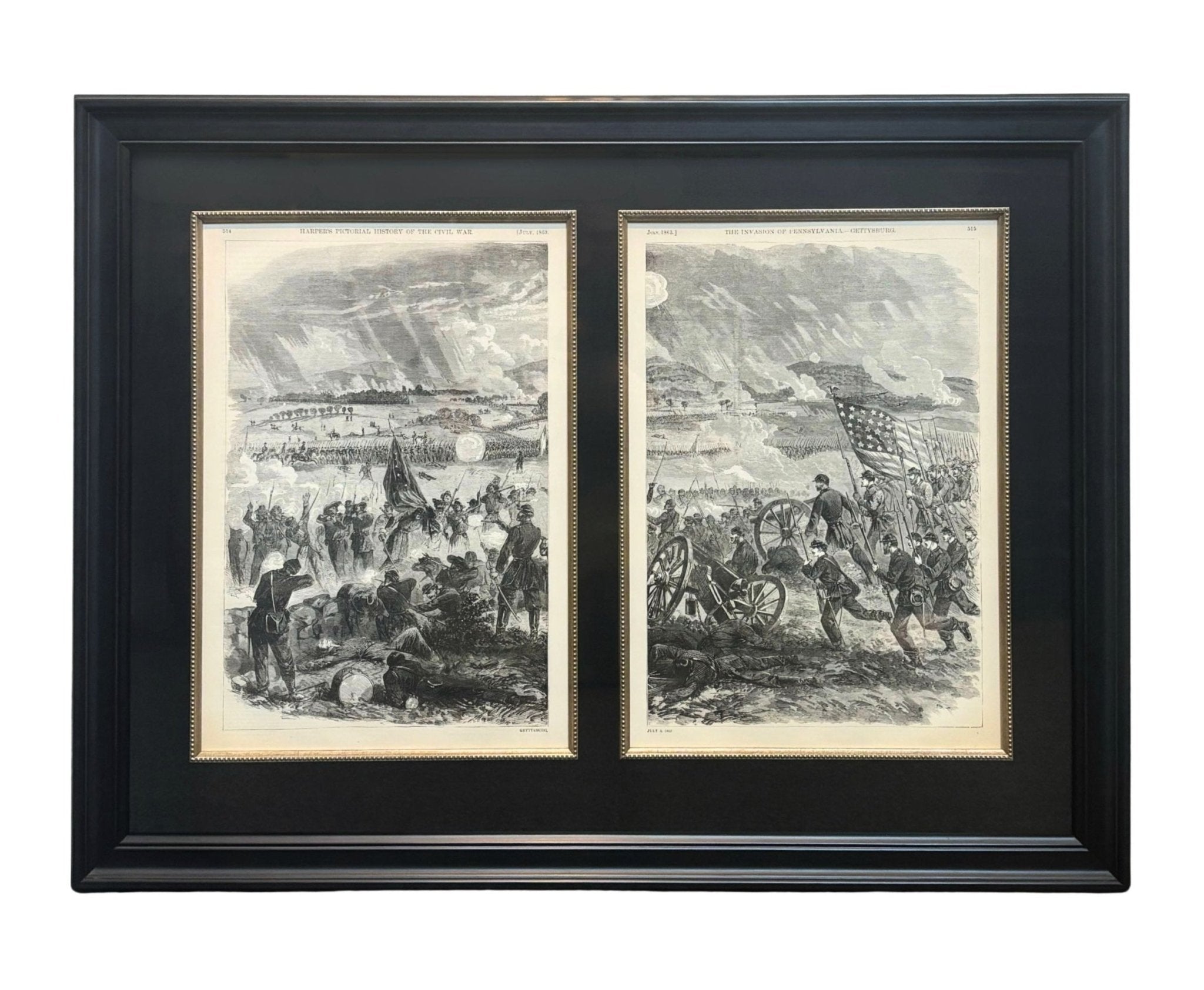1868 "Gettysburg, July 3, 1863" Diptych Wood Engraving, Published by McDonnell Bros. - The Great Republic