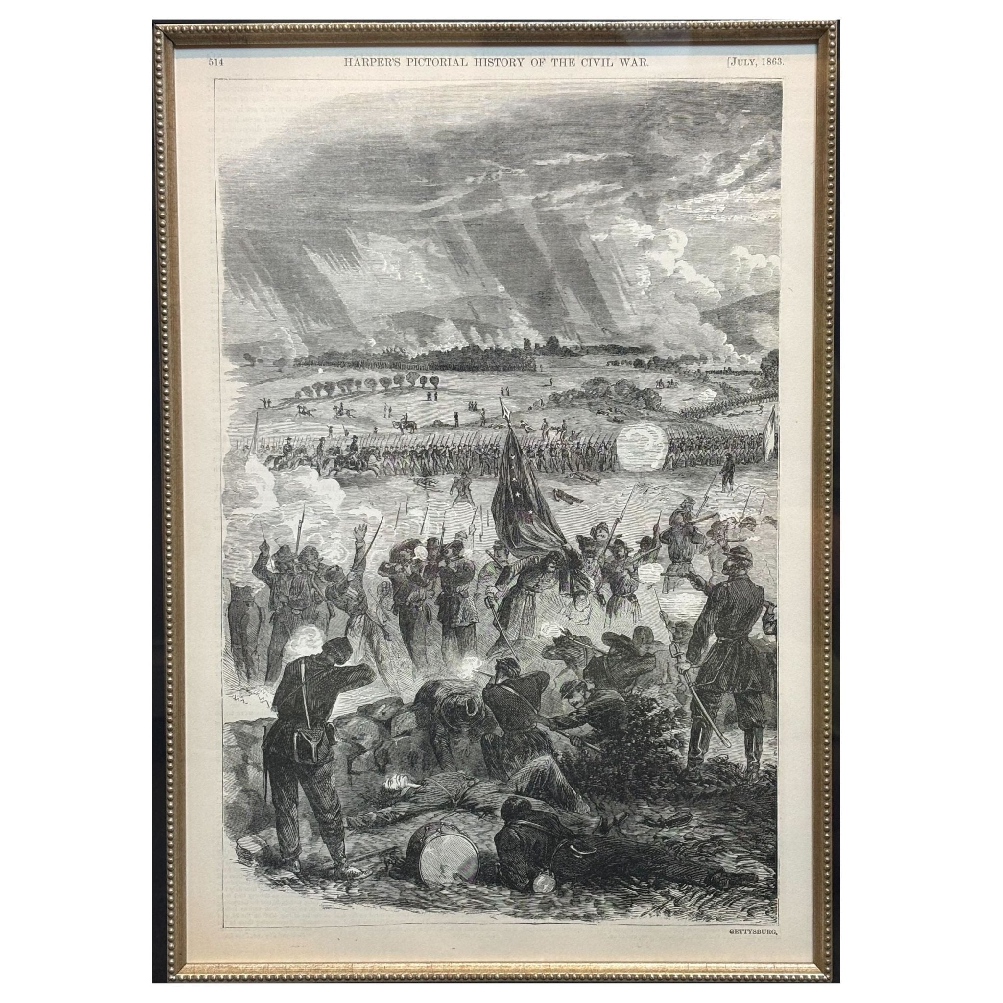 1868 "Gettysburg, July 3, 1863" Diptych Wood Engraving, Published by McDonnell Bros. - The Great Republic