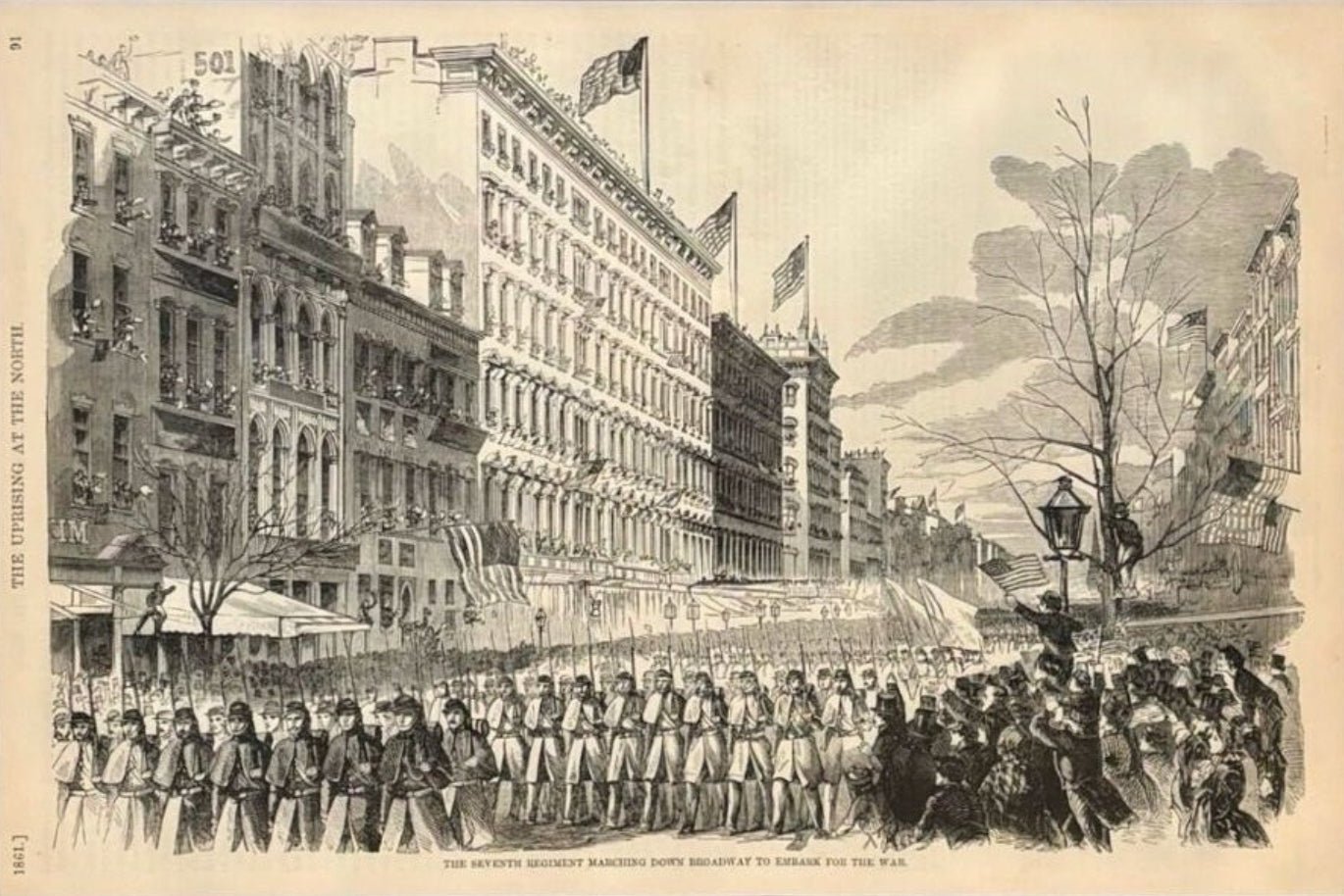 1868 "Grand Review at Washington. - Sherman's Veterans Marching Through Pennsylvania Avenue." Wood Engraving, Published by McDonnell Bros. - The Great Republic