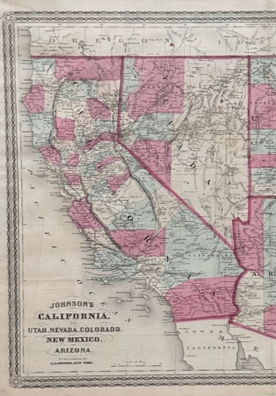 1870 "Johnson's California, also Utah, Nevada, Colorado, New Mexico, and Arizona" Published by A. J. Johnson - The Great Republic
