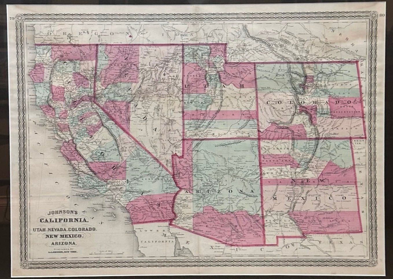 1870 "Johnson's California, also Utah, Nevada, Colorado, New Mexico, and Arizona" Published by A. J. Johnson - The Great Republic