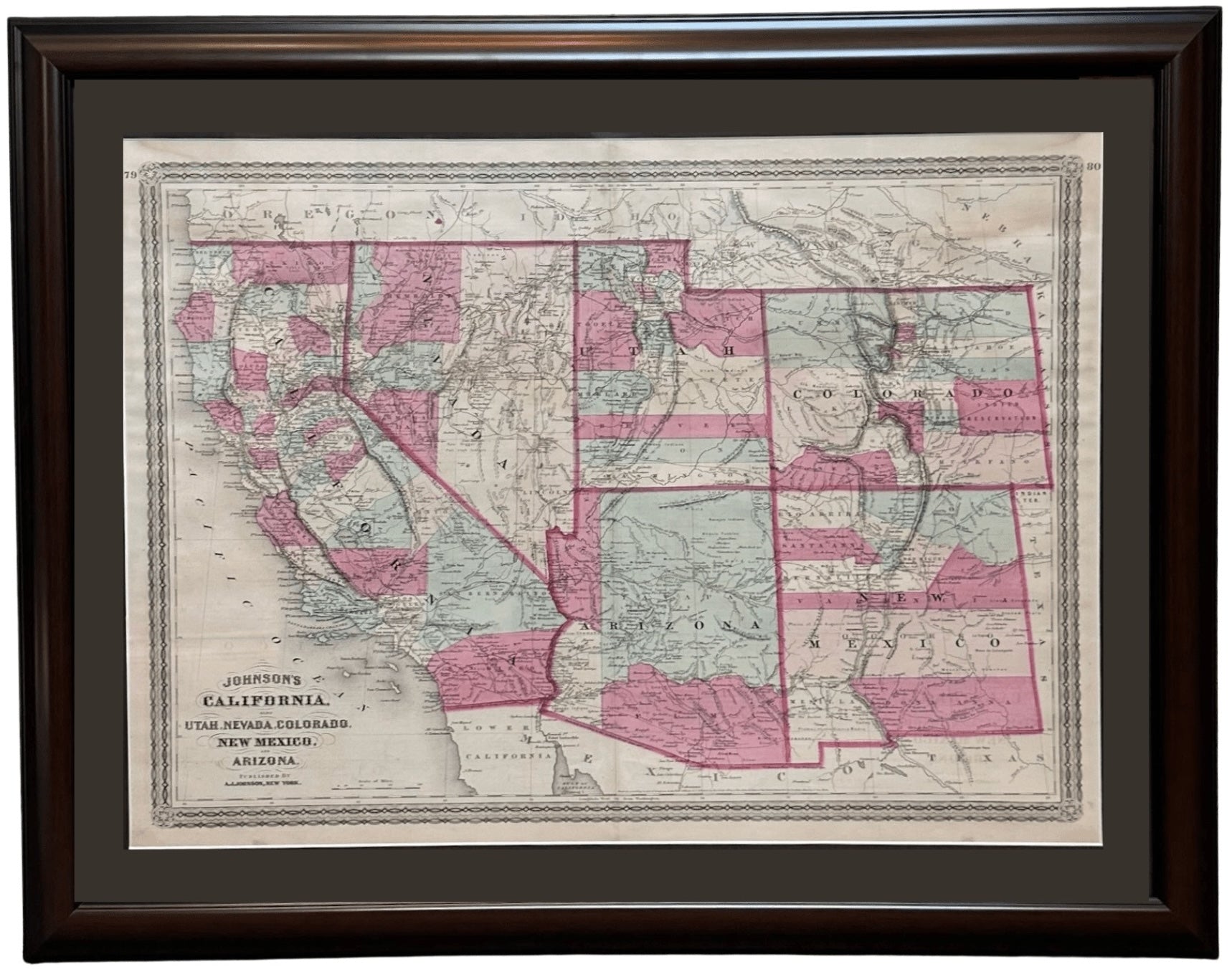 1870 "Johnson's California, also Utah, Nevada, Colorado, New Mexico, and Arizona" Published by A. J. Johnson - The Great Republic