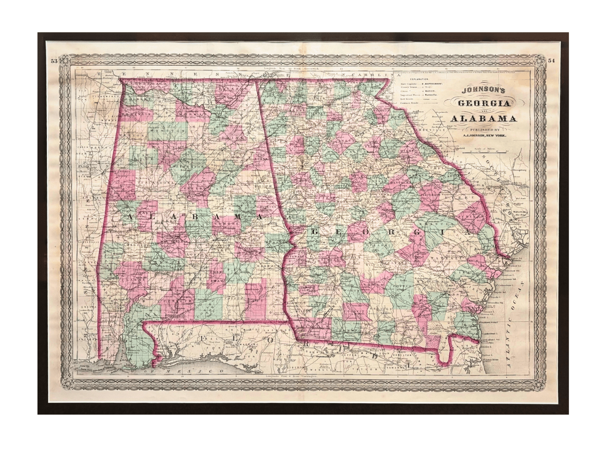 1870 "Johnson's Georgia and Alabama" Published by A. J. Johnson - The Great Republic
