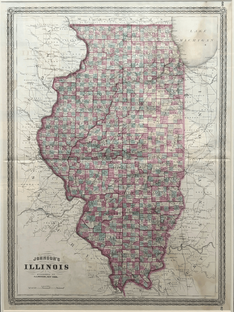 1870 "Johnson's Illinois" Map Published by A. J. Johnson - The Great Republic
