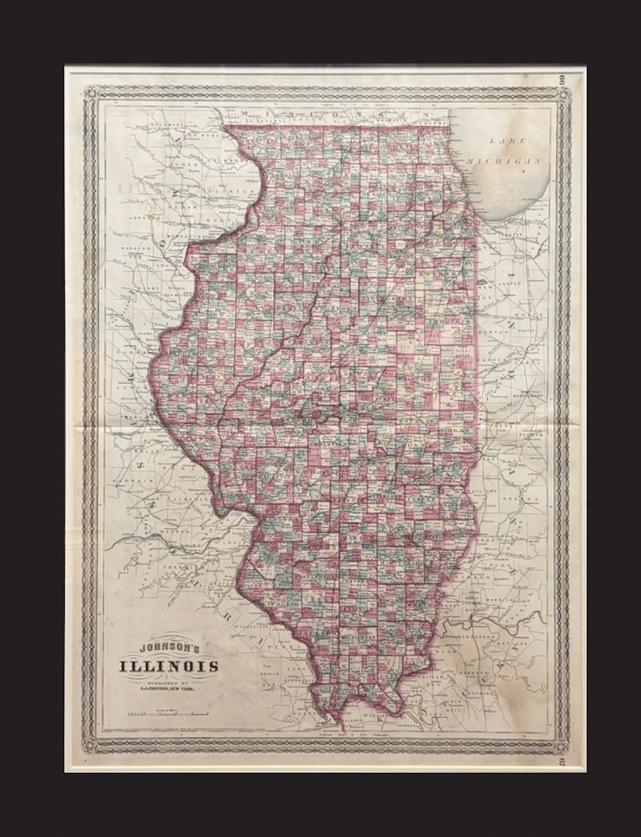 1870 "Johnson's Illinois" Map Published by A. J. Johnson - The Great Republic