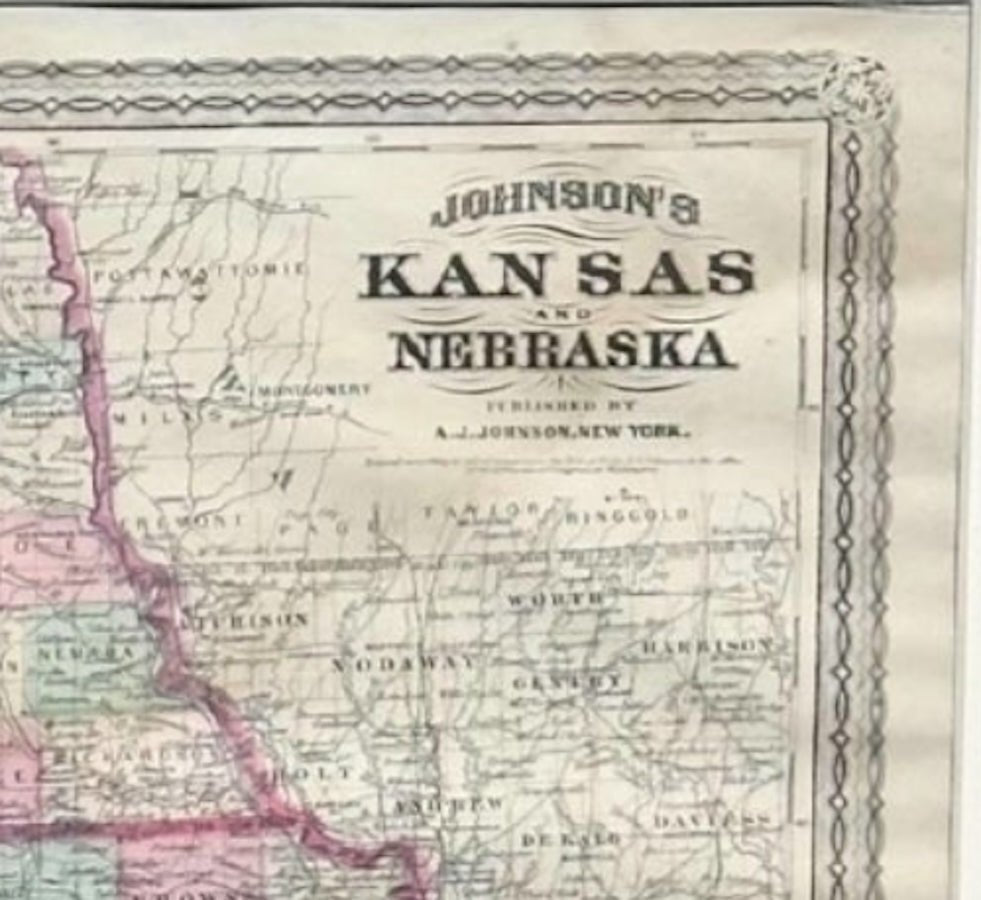 1870 "Johnson's Kansas and Nebraska" Map Published by A. J. Johnson - The Great Republic