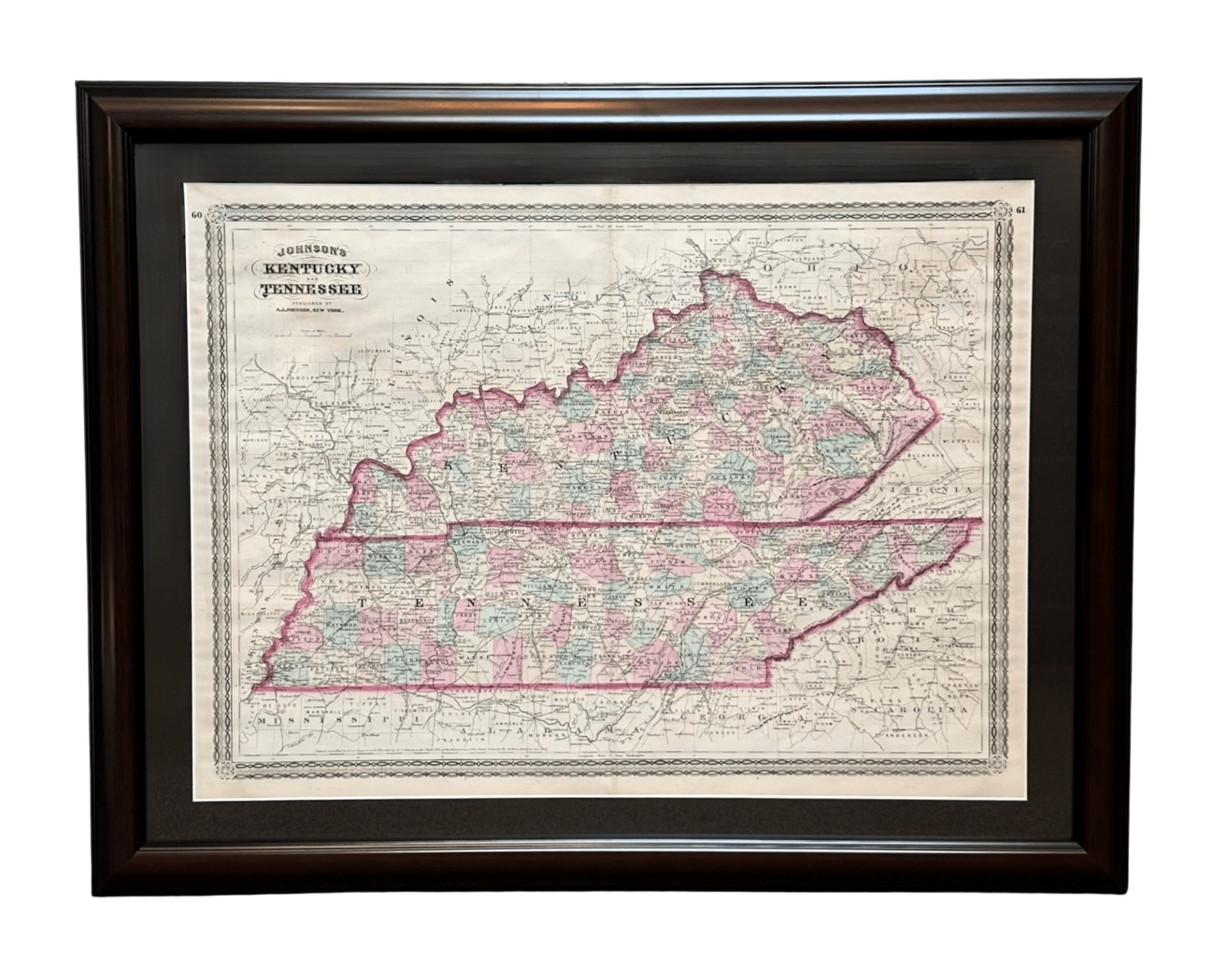 1870 "Johnson's Kentucky and Tennessee" Published by A. J. Johnson - The Great Republic