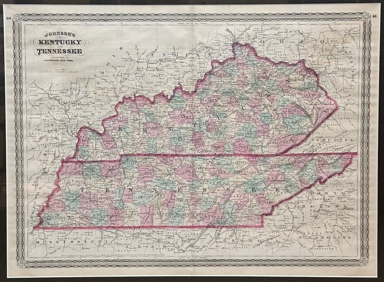1870 "Johnson's Kentucky and Tennessee" Published by A. J. Johnson - The Great Republic
