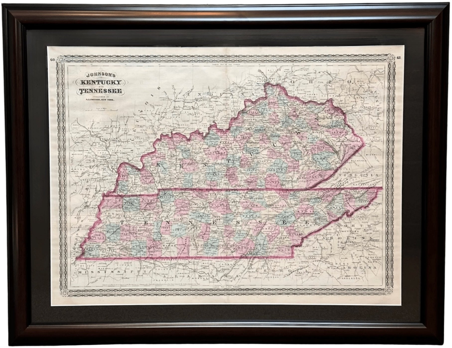 1870 "Johnson's Kentucky and Tennessee" Published by A. J. Johnson - The Great Republic