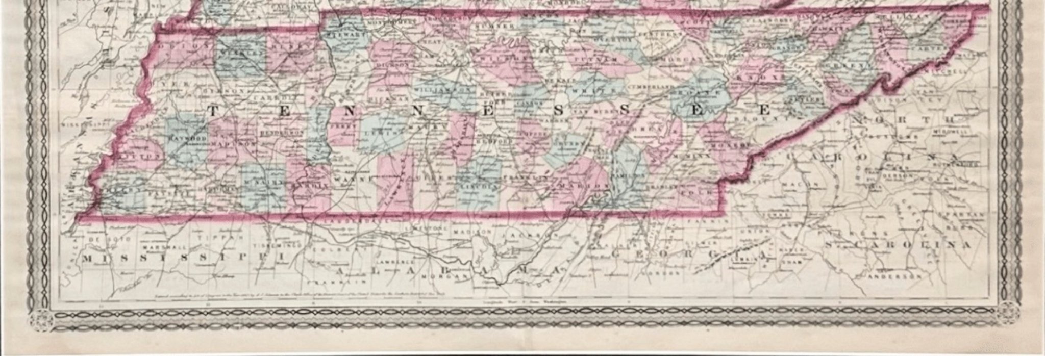 1870 "Johnson's Kentucky and Tennessee" Published by A. J. Johnson - The Great Republic