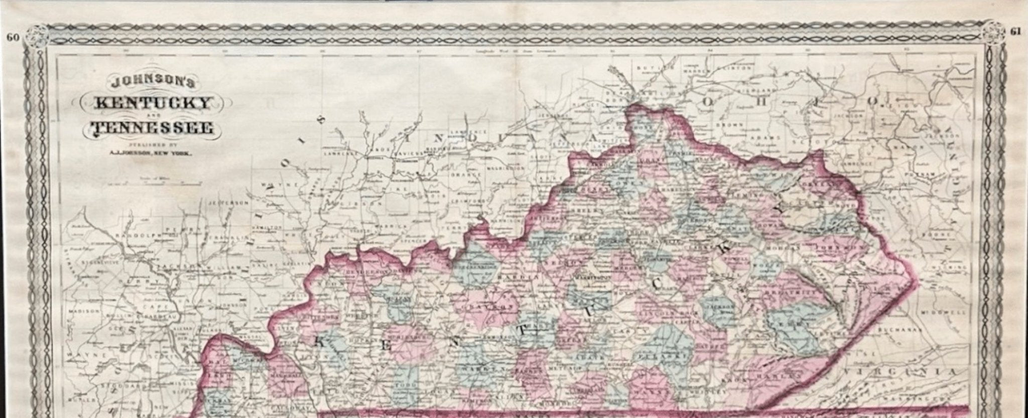 1870 "Johnson's Kentucky and Tennessee" Published by A. J. Johnson - The Great Republic