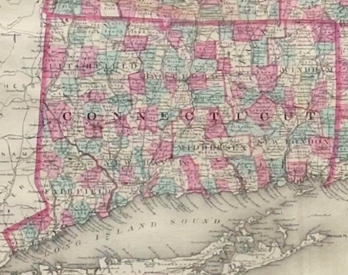 1870 "Johnson's Massachusetts, Connecticut and Rhode Island" Map Published by A. J. Johnson - The Great Republic