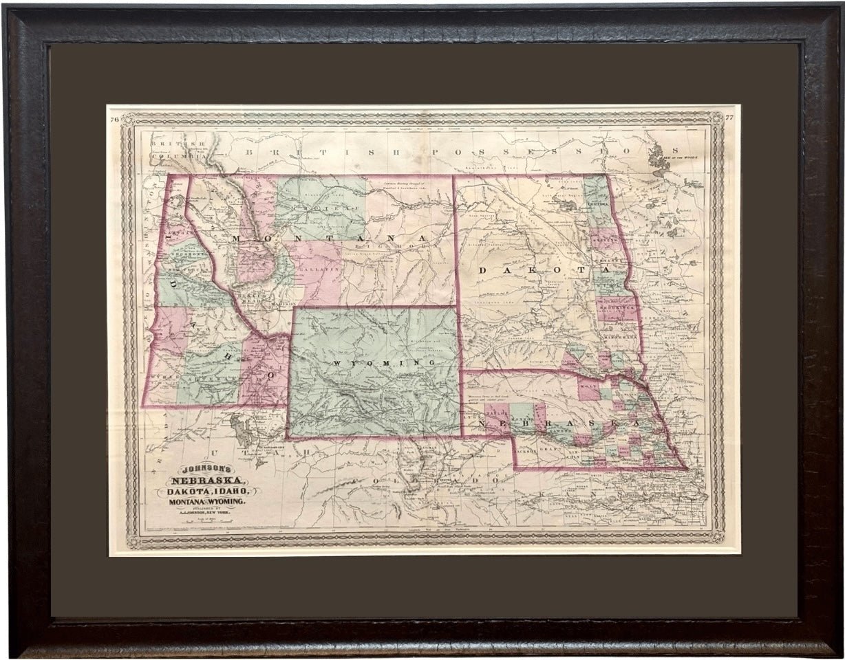 1870 "Johnson's Nebraska, Dakota, Idaho, Montana and Wyoming" Map Published by A. J. Johnson - The Great Republic