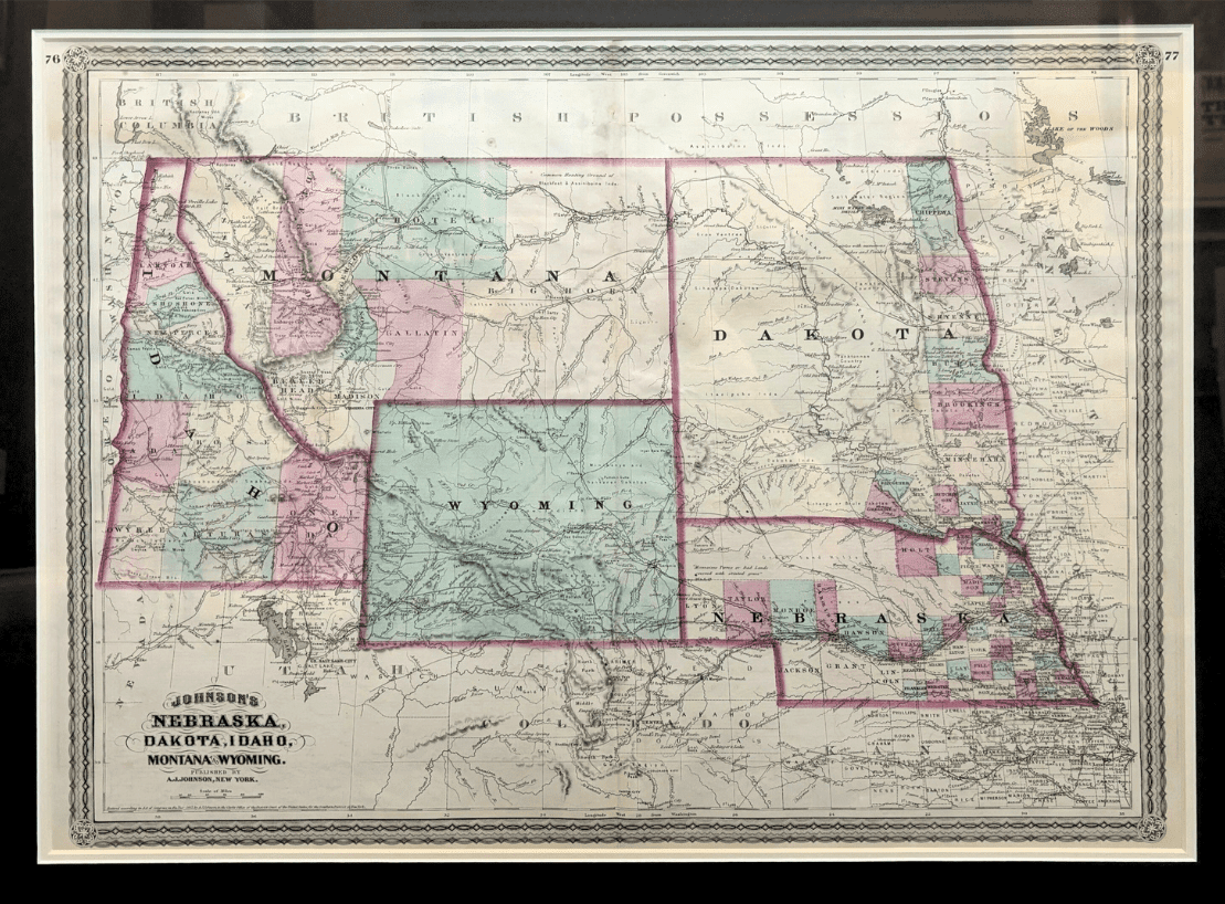 1870 "Johnson's Nebraska, Dakota, Idaho, Montana and Wyoming" Map Published by A. J. Johnson - The Great Republic