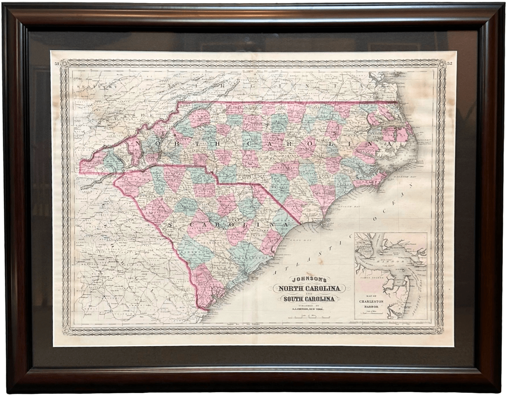 1870 "Johnson's North Carolina and South Carolina" Published by A. J. Johnson - The Great Republic