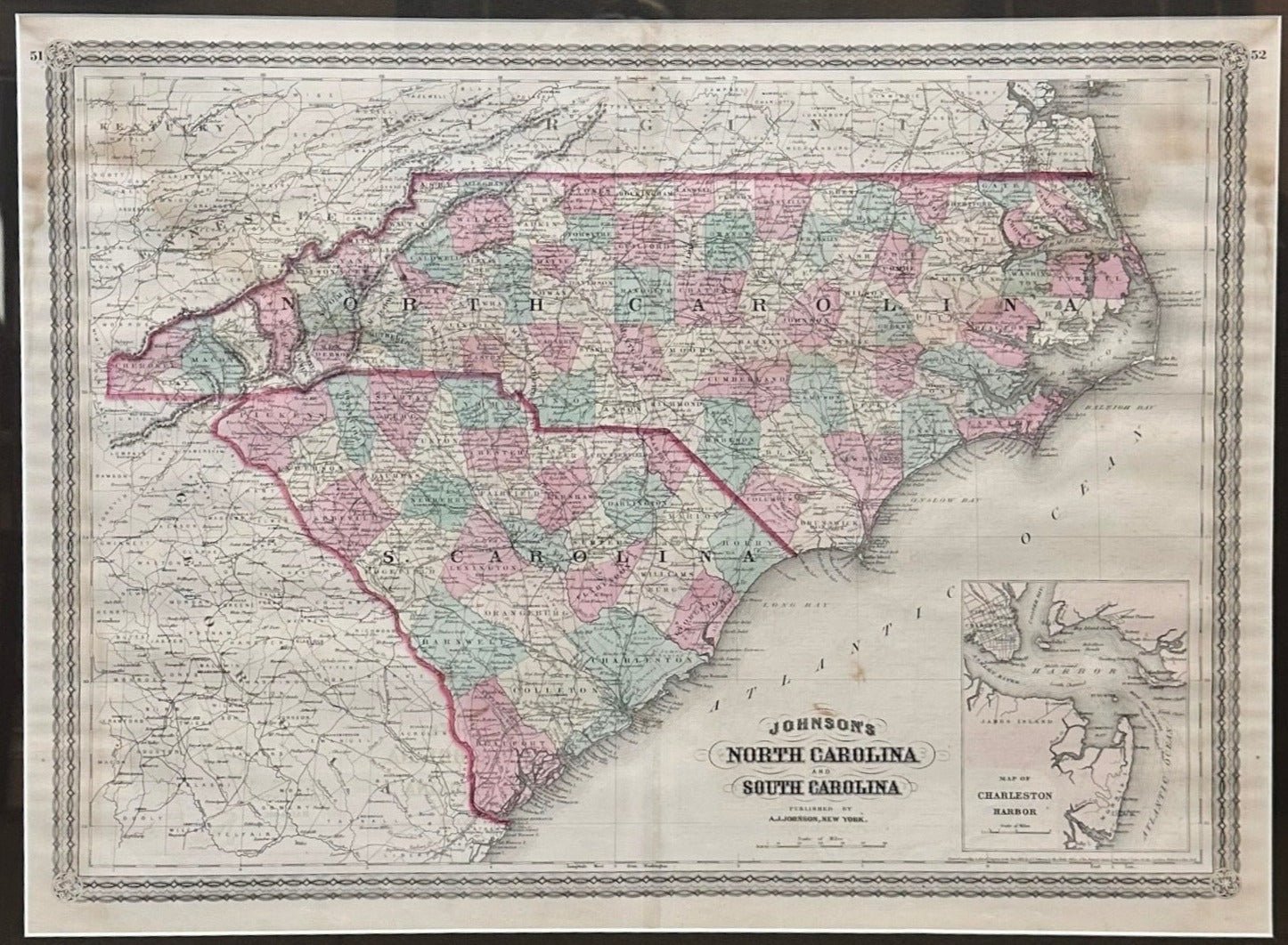 1870 "Johnson's North Carolina and South Carolina" Published by A. J. Johnson - The Great Republic