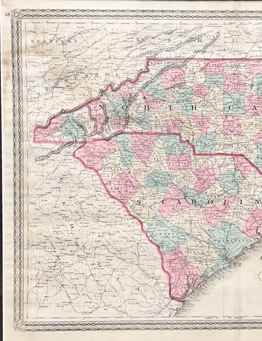 1870 "Johnson's North Carolina and South Carolina" Published by A. J. Johnson - The Great Republic