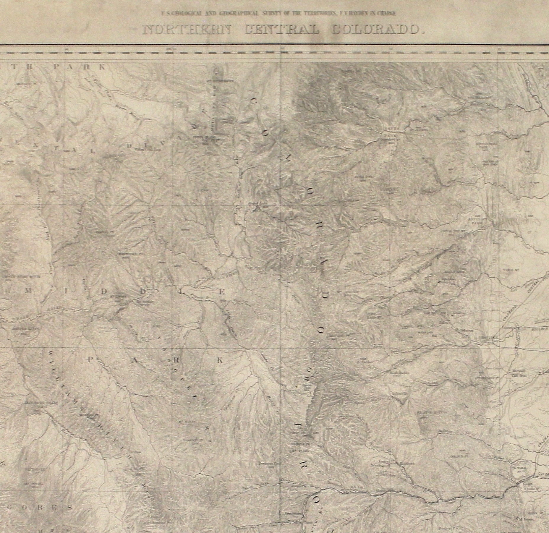 1877 "Northern Central Colorado" Topographical Map by F.V. Hayden, Lithographed by Julius Bien - The Great Republic