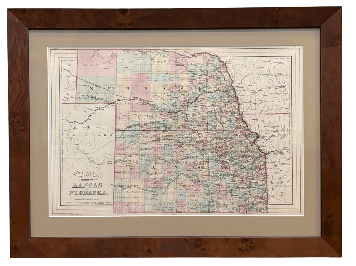 1886 "County and Township Map of the States of Kansas and Nebraska" by S. Augustus Mitchell - The Great Republic